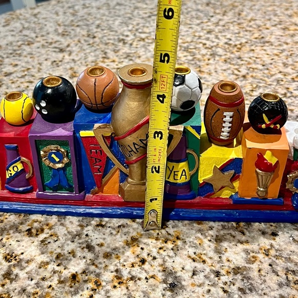 Vintage 1995 Sports Hanukkah Menorah Hand painted 10.5” x 2”x 5” - Picture 12 of 16